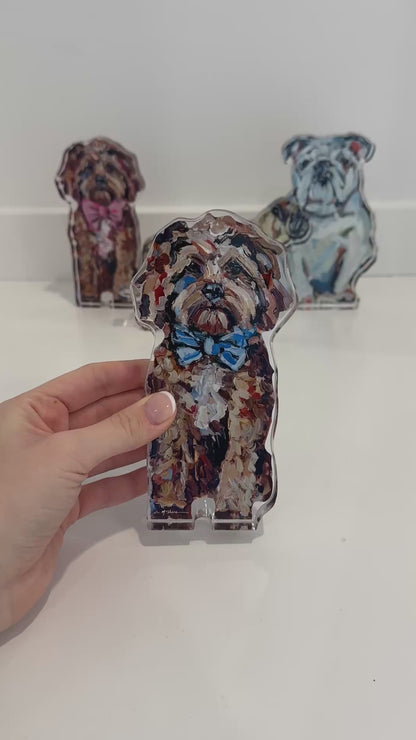 "Cavapoo Red With Blue Bow" acrylic