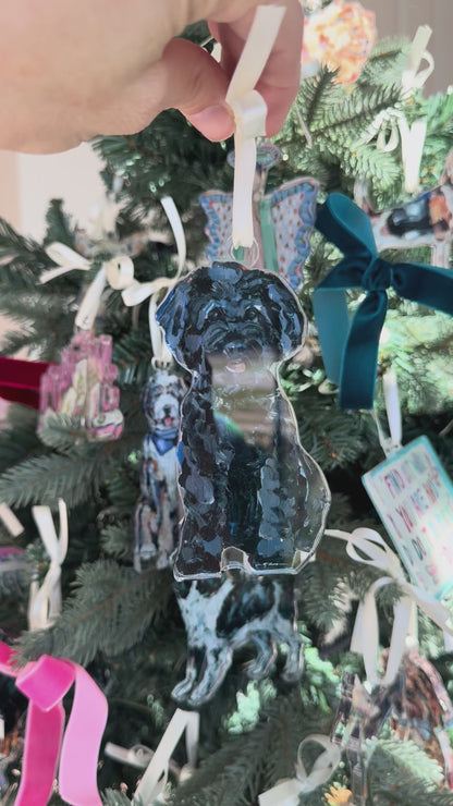 Black Maltipoo Christmas Dog Acrylic Ornament | Wreath Charm