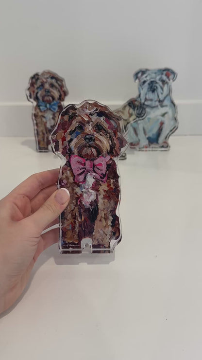 "Cavapoo Red With Pink Bow" acrylic