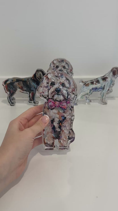 "Cavapoo Blonde With Pink Bow" acrylic
