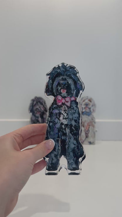 "Goldendoodle Black With Pink Bow" acrylic