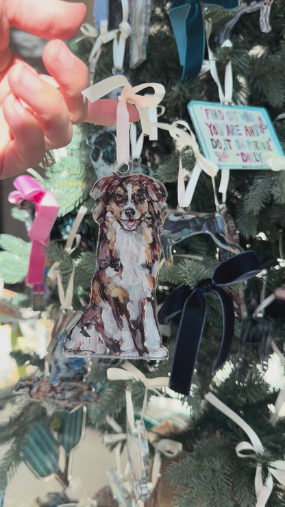 Red Australian Shepherd Christmas Dog Acrylic Ornament | Wreath Charm