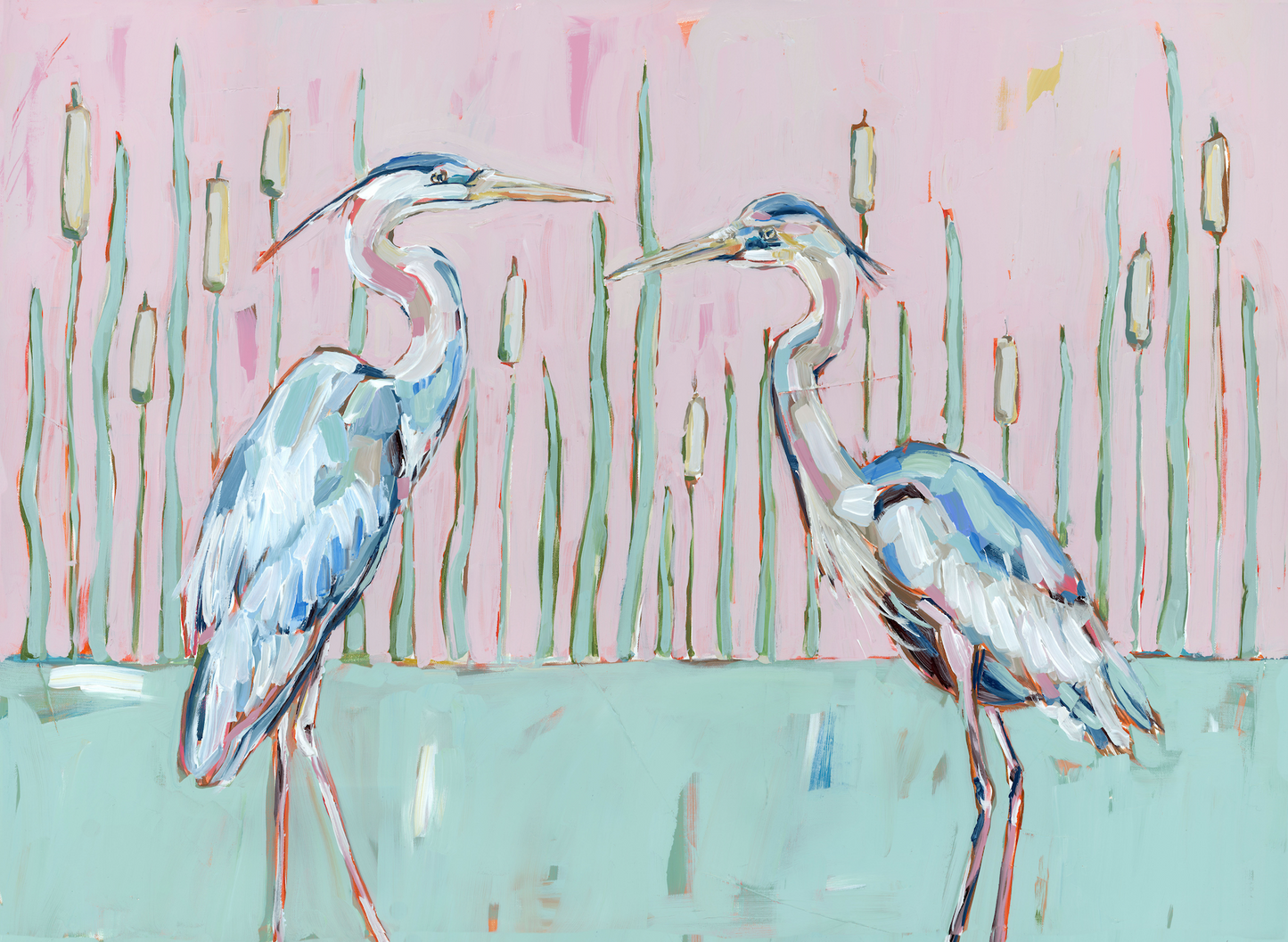 "Follow Your Path" blue herons on paper