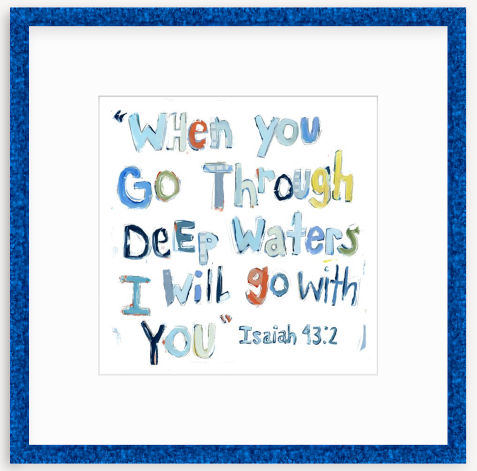Isaiah 43:2 (blues) on paper