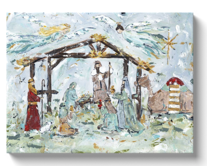 Nativity canvas print featuring original Christian artwork by Chelsea McShane.