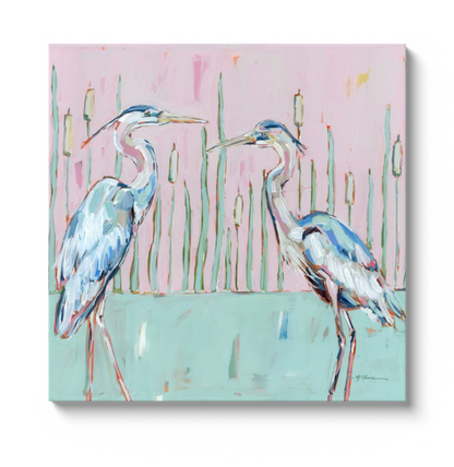 "Follow Your Path" blue herons on canvas