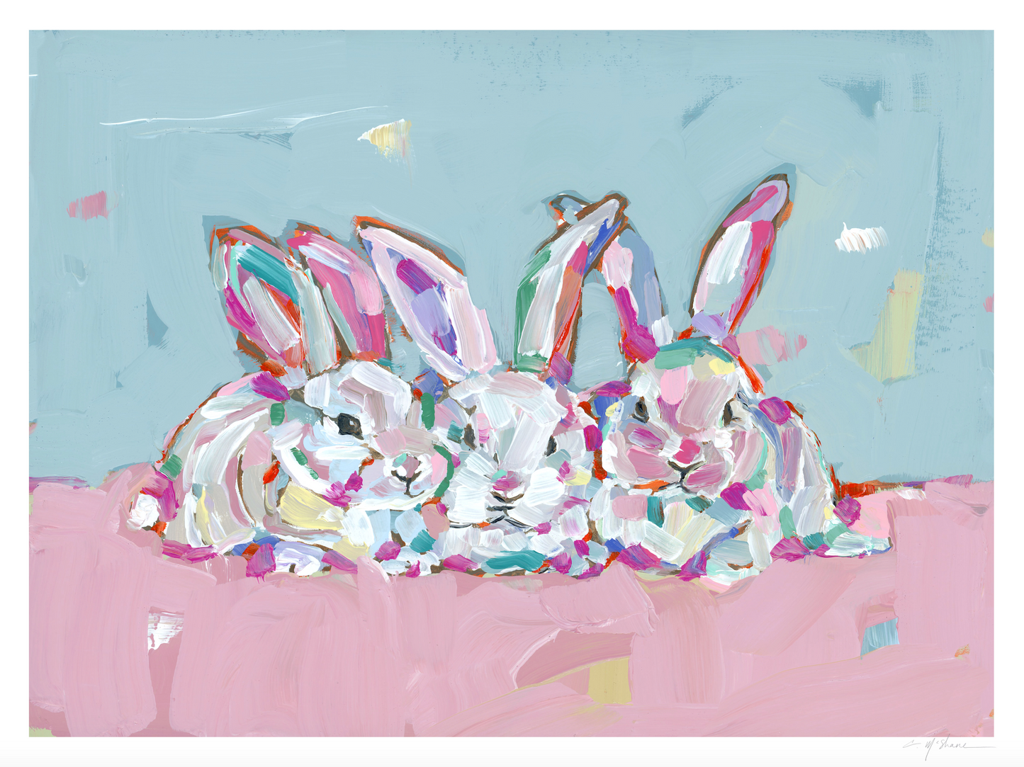"Hip Hap Hop" bunnies on paper